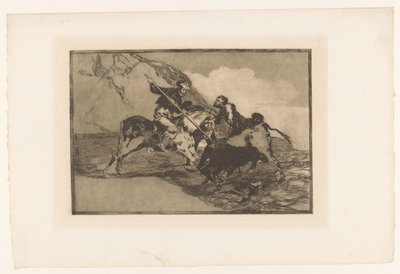 Stierenjacht te paard 古代スペイン人が田舎で馬に乗って雄牛を狩った方法 Stierengevechten (シリーズタイトル) La Taureaumachie (シリーズタイトル) 闘牛（シリーズタイトル） 作： Francisco de Goya