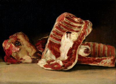 羊の肋骨と頭の静物-肉屋のカウンター 作： Francisco de Goya