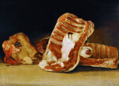 羊のリブとヘッドの静物肉屋のカウンター 作： Francisco de Goya