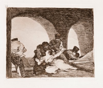 戦争の惨禍：妻の強姦を目撃した男（準備図からの銅版画 作： Francisco de Goya