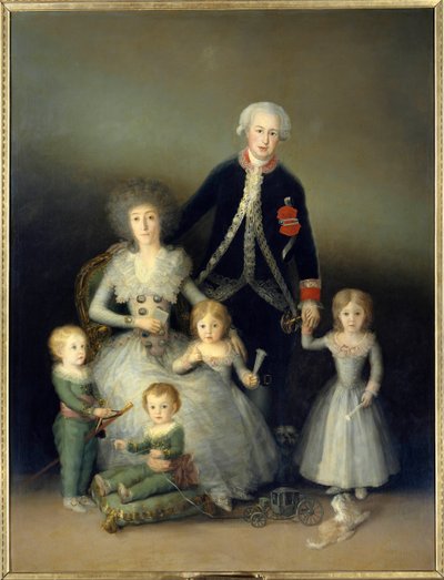 オスナ公爵、ペドロ・デ・アルカンタラとその家族。フランシスコ・デ・ゴヤ・イ・ルシエンテス（1746-1828）の絵画。1788.日。2,25x1,74 m マドリッド。プラド美術館。- オスナ公爵ペドロ・テレス・ジロン（1755-1807）の肖像画、その妻である伯爵夫人-公爵夫人の 作： Francisco de Goya