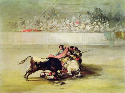 雄牛の下で彼の馬からピカドールの落下 作： Francisco de Goya