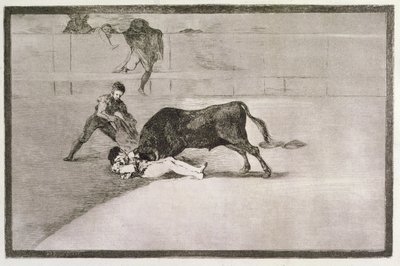 1801年5月11日、マドリードのリングにいるペペヒロ（ホセデルガード）の不運な死、パブ「闘牛の芸術」のプレート33。 1816 作： Francisco de Goya