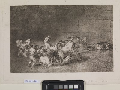 ピカドールの 2 つのチームが 1 頭の雄牛に 1 つずつ倒される 作： Francisco de Goya