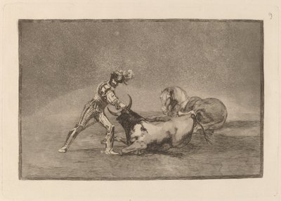 スペインの騎士が馬を失った後に雄牛を殺す 作： Francisco de Goya