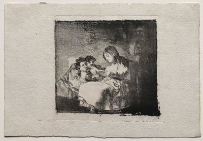 1824-1825年、2人の子供に読む女性。 作： Francisco de Goya