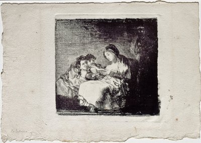 18歳から18歳の女性、2人の子供に朗読する 作： Francisco de Goya