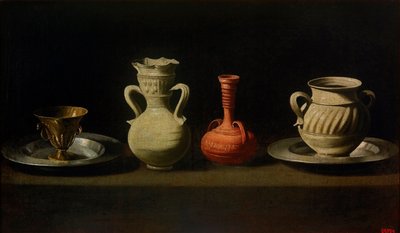 Nature morte aux quatre recipients - Still Life with Four Vessels - Zurbaran, Francisco, de (1598-1664) - Between 1633 and 1664 - Oil on canvas - 47x79 - Museu Nacional d