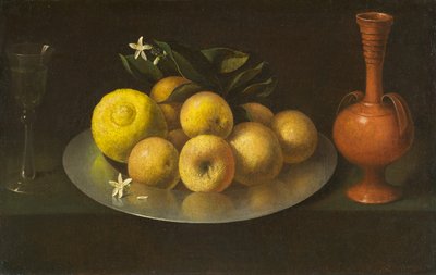 ガラス、果物、瓶のある静物、1650年頃 作： Francisco de Zurbaran