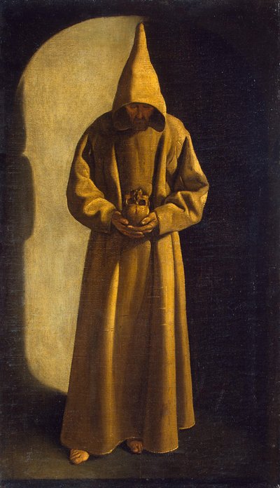 頭蓋骨を手にした聖フランチェスコ、1630年頃 作： Francisco de Zurbaran