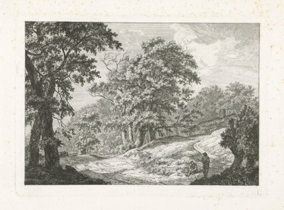 道路の横に 2 人の人物がいる風景 作： Franciscus Andreas Milatz
