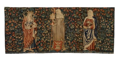 祭壇前面、聖アンナ、聖クレア、聖エウフェミアの三聖人を描いたミル・フルール・タペストリー、1500年頃制作、フランスまたはフランドル（羊毛） 作： Franco-Flemish School
