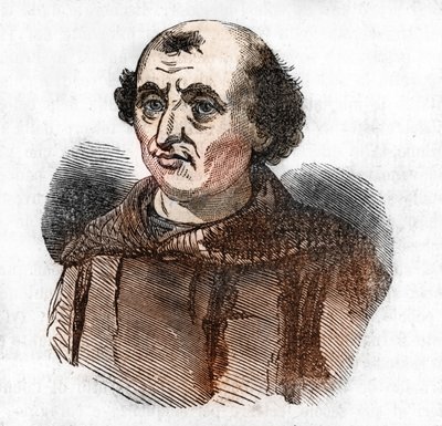 Arnaud de Brescia (Arnaldo da Brescie) (1090 - 1155) の肖像、イタリアの政治的および宗教的改革者 (Arnold of Brescia または arnaldus Italian canon regular from Lombardy) Franco Mistrali 作「Misteri del vaticano」より 作： Franco Mistrali