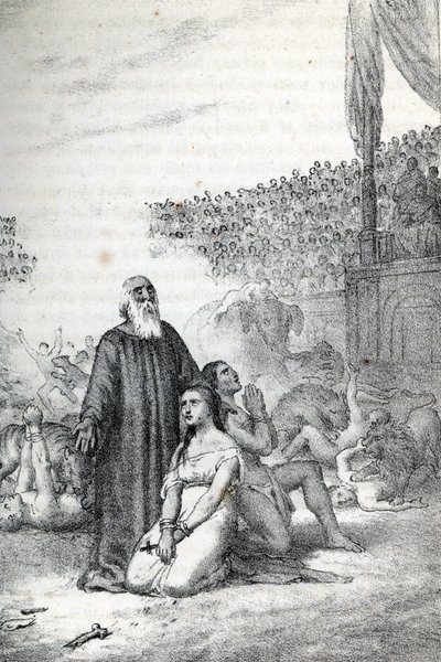 Roomalainen antiikki: Kristityt marttyyrit amfiteatterissa (Rooman kirkon ensimmäiset marttyyrit) Piirros Franco Mistralin "" Misteri del Vaticanosta" 作： Franco Mistrali
