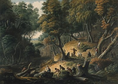 ジャマイカのパブ、トレローニー教区のドロミリー エステートで待ち伏せ中のマルーン。 1801年 作： Francois Joseph Bourgoin