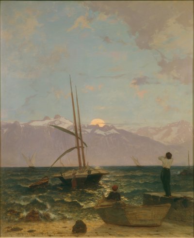 レマン湖の月の出 作： Francois-Louis-David Bocion