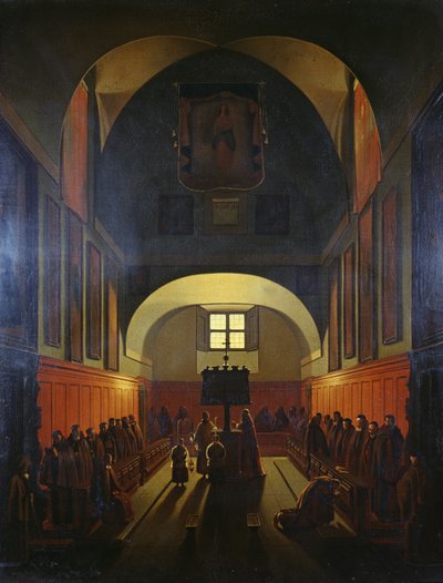カプチン兄弟合唱団、ローマ（帆布に油彩） 作： Francois Marius Granet