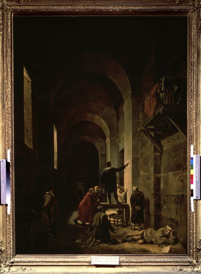 「刑務所の画家ジャック・ステラ（1596-1657）」（刑務所の画家ジャック・ステラ）。 アンドレ・フェリビエンによる「最も優れた古代および現代の画家の生活と作品についてのインタビュー」からのイラスト。 フランソワ・グラネの絵画（1775年） 作： Francois Marius Granet
