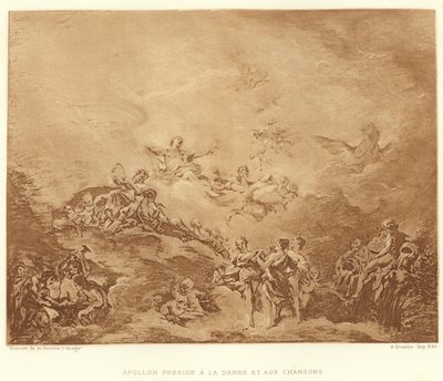 アポロ、ダンスとシャンソンを司る（エングレーヴィング 作： Francois (after) Boucher