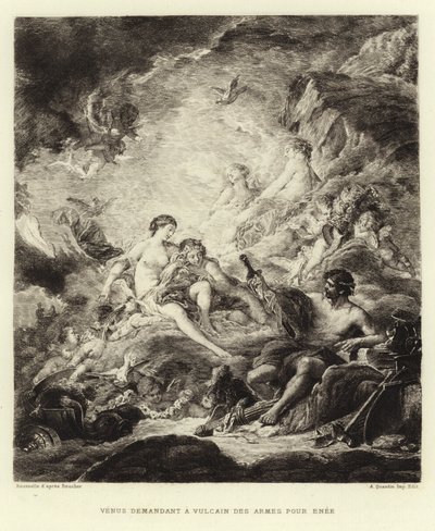ヴァルカンにイーニーのための武器を求めるヴィーナス（刻印 作： Francois (after) Boucher