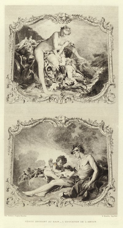 浴場に入るヴィーナス、愛の教育（エングレービング 作： Francois (after) Boucher