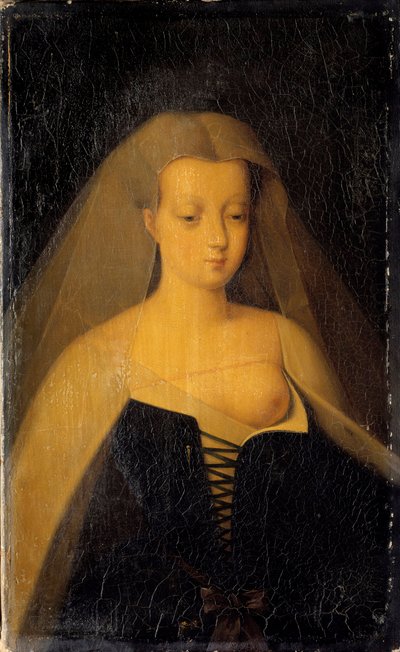 国王シャルル7世（1422-1461）の寵愛を受けたアグネス・ソレル（1422-1450）（ボーテ・シュル・マルヌの貴婦人）の肖像 胸は脱ぎ捨てられている。フランソワ・クルエの後にフィリップ・コマイラ（1803-1875）が描いた作品。1833年 日0,3x0,19 m Versailles, musee du cha 作： Francois (after) Clouet