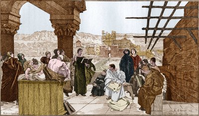ピエール・アベラール（1079-1142）は、フランスの哲学者・神学者であり、サント・ジュヌヴィエーヴ山上にある彼の学校に通っていました。フランソワ・フラメンのフレスコ画より。 作： Francois (after) Flameng