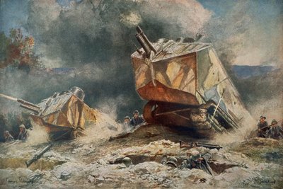 第一次世界大戦中、ドイツ軍の陣地に進撃するサンシャモンド型フランス戦車 作： Francois (after) Flameng