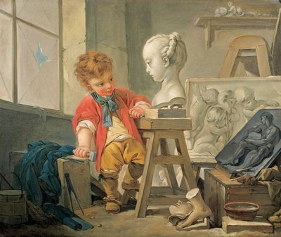 彫刻のアレゴリー（キャンバスに油彩） 作： Francois (and studio) Boucher