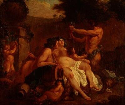 デルに置かれた石壷のそばで喜ぶバッカス 作： Francois (circle of) Boucher
