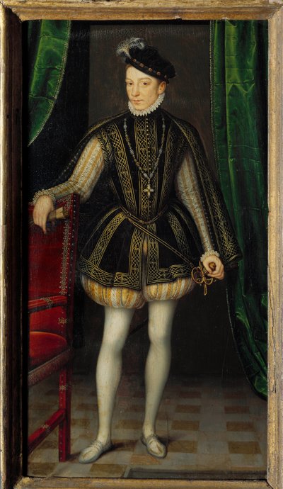 シャルル9世（1550 - 1574）の足の肖像。フランソワ・クルエ（1515-1572）の工房の絵 作： Francois (workshop of) Clouet