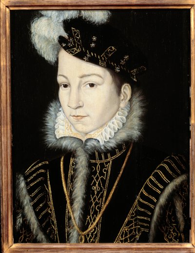 フランス王シャルル9世（1550年〜1574年）の肖像。フランソワ・クルエ（1515-1572）のアトリエ、1555年頃。木に油彩。ディム：0,32 x 0,23m。木に油彩。- フランス王シャルル9世（1550-1574）の肖像。フランソワ・クルエ（1515-1572）の工房、1555年頃。O 作： Francois (workshop of) Clouet