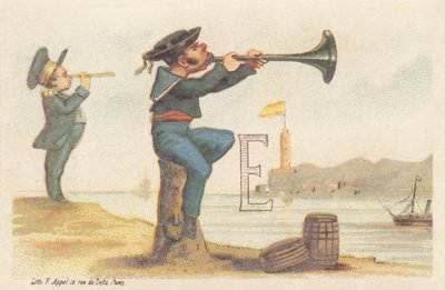 E (係留バイトに座って爆撃をしているブルトンの船員が描いた手紙) 作： Francois Antoine Appel