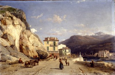 ニース、港の入り口の眺め（油彩・キャンバス 作： Francois Antoine Leon Fleury