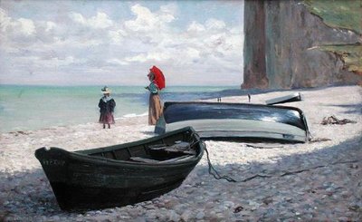 北フランス、フェカンの海岸風景（パネルに油彩） 作： Francois Auguste Didier Clovis