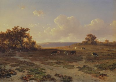牛のいるヒース風景、1852年 作： Francois Auguste Ortmans