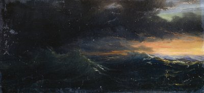 嵐の海に沈む夕日 作： Francois Barry