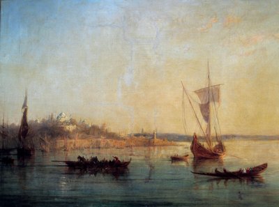 ボスポラス海峡入り口からのコンスタンティノープルの眺め 絵画：フランソワ・ピエール・バリー（1813-1905） 1869年 日の丸0,64x1 m マルセイユ、ミュゼ・デ・ボザール 作： Francois Barry