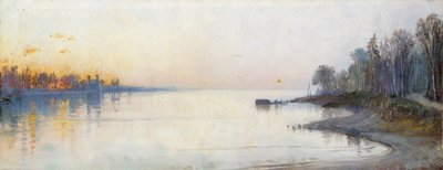 日没時の広い穏やかな川、ナイルの風景 作： Francois Barry