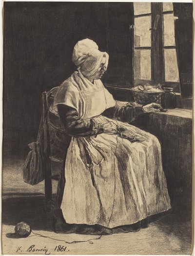 編み物をする女性 作： François Bonvin