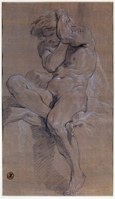 フランソワ・ブーシェ（1703-1770）作 18世紀 パリ、ルーヴル美術館 「アカデミードゥーム・ニュ・アシス・ドローイング・ア・ラ・サンギン 作： François Boucher
