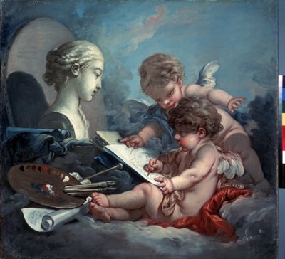 ""絵画の寓意"" (キューピッド。絵画の寓意) フランソワ・ブーシェ (1703-1770) 作 1760年頃 寸法 82x87 cm エルミタージュ美術館、サンクトペテルブルク (サンクトペテルブルク) 作： François Boucher