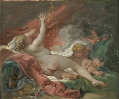 ブーシェ、フランソワ（1703-1770）の「ダナエ」。油彩・キャンバスサイズ：29x35cmストックホルム国立博物館 作： François Boucher