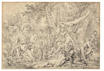ダイアナとカリスト（紙に黒チョーク） 作： François Boucher