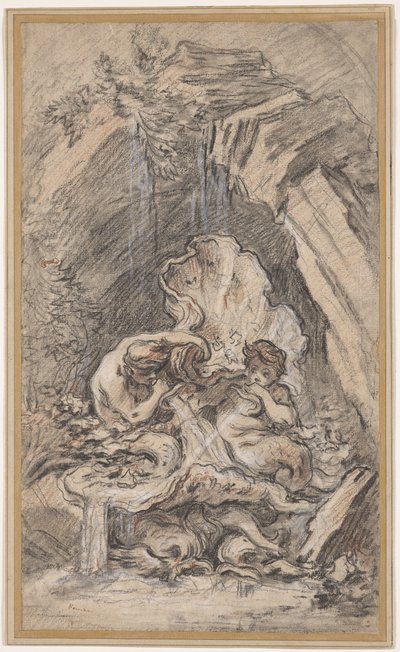 ほら貝を吹く 2 つのトリトンの噴水 作： François Boucher
