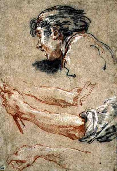 少年の頭」（紙にチョーク） 作： François Boucher