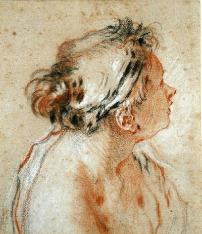 ニンフの頭」（薄茶色の紙に黒、白、赤のチョーク） 作： François Boucher