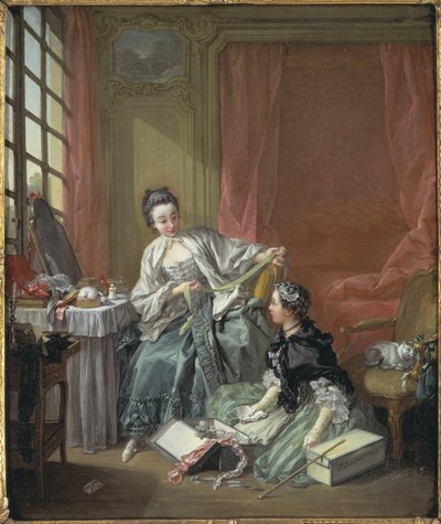 ブーシェ、フランソワ（1703年～1770年）の《ラ・モディスト-水車小屋》。油彩・キャンバス 作： François Boucher