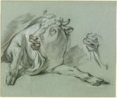横たわる雄牛。パリのルーヴル美術館所蔵の絵画『エウロパの誘拐』に基づく習作 作： フランソワ・ブーシェ