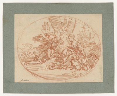 木陰で横たわるカップル（逆刷り） 作： François Boucher